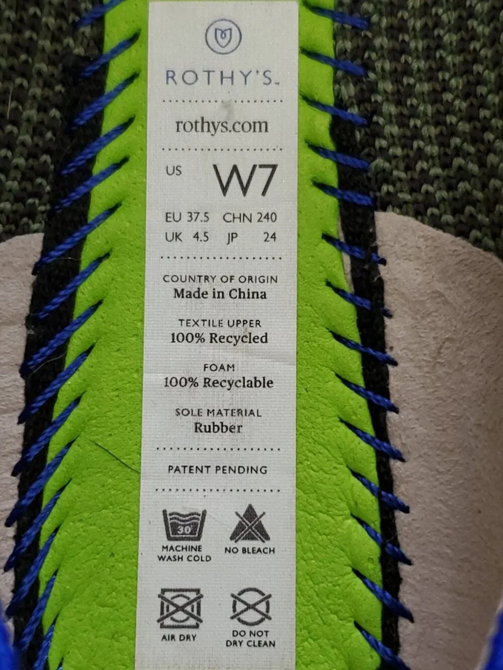 Rothy's The Point Women's Olive Green Camouflage Slip On Ballet Knit Flat Shoe 7